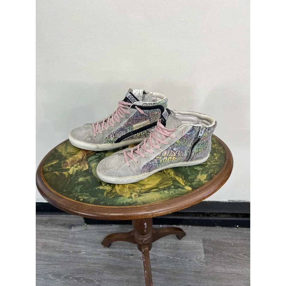 Golden Goose Slide Multicolor Sequin Suede High Top Sneakers Size EU 41 / US 11